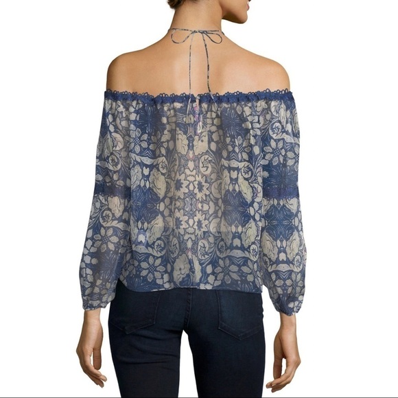 Foxiedox Floral Chiffon Off the Shoulder Blouse S - Picture 2 of 15